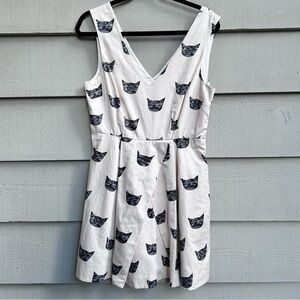 Anthropologie Leah Reena Goren Feline Karma Dress Cat Cream Black Twee Size 8